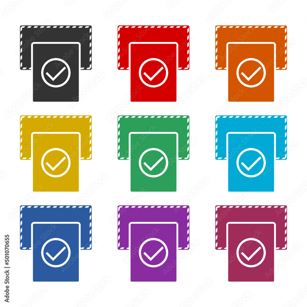 Envelope and check mark icon color set Stock Vector | Adobe Stock