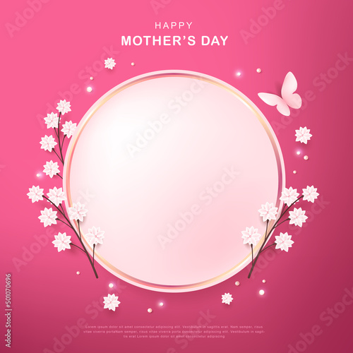 Mothers day background layout in circle frame with flower