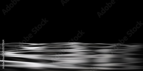 abstract silver metal dark calm sea waves ocean ripple black background product drowning in water display backdrop set 3d rendering banner poster advertisement mockup for beauty cosmetic fashion