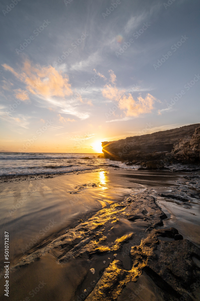 Punta Guadalupe at sunset in Fuerteventura, Spain.