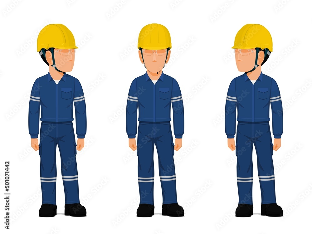 set of standing worker on white background set of standing worker on white background