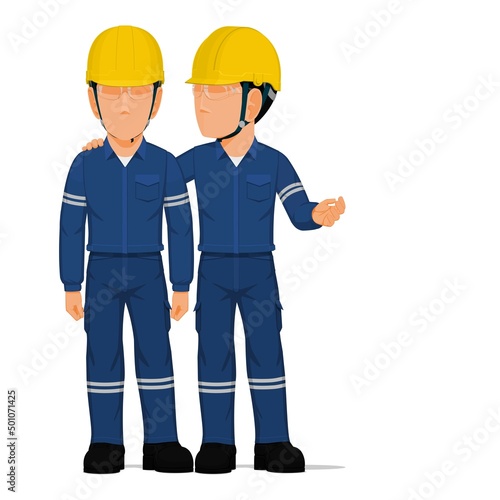 A worker is talking to his friend