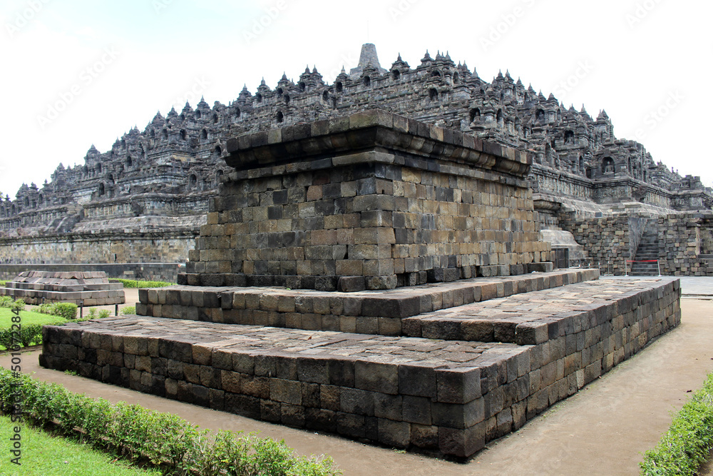 Corner view of Borobudur the largest Buddhist Temple. Taken during pandemic