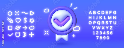 3d check mark set 3d for web design. Neon Shield check mark icon. Vector design. Isolated background. 3d vector. Checkmark right vector icon. Tick icon. Isolated icon set