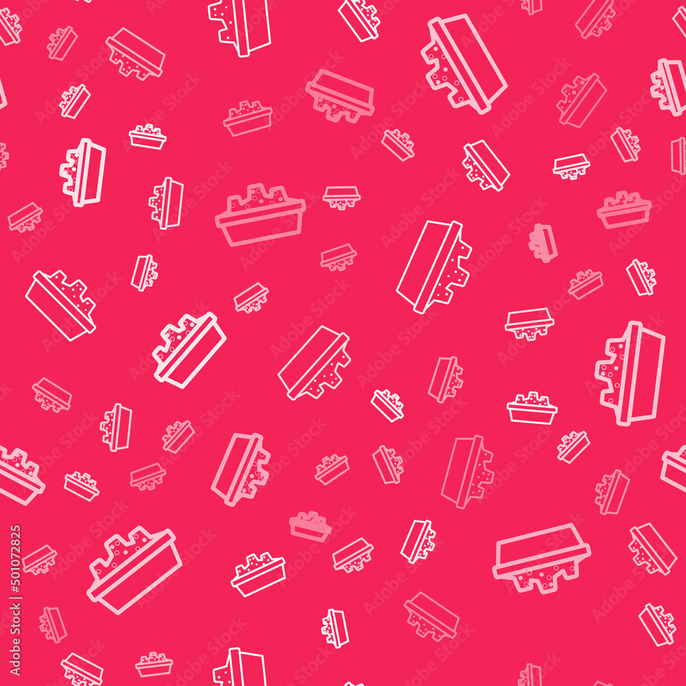 White line Sandbox for kids with sand icon isolated seamless pattern on red background. Vector White line Sandbox for kids with sand icon isolated seamless pattern on red background. Vector