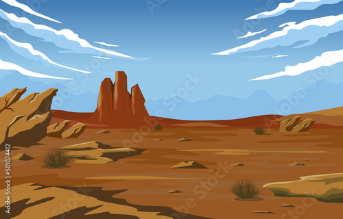 Horizon Sky Western American Rock Cliff Vast Desert Landscape Illustration Fototapet