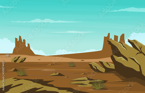 Canvastavla Horizon Sky Western American Rock Cliff Vast Desert Landscape Illustration