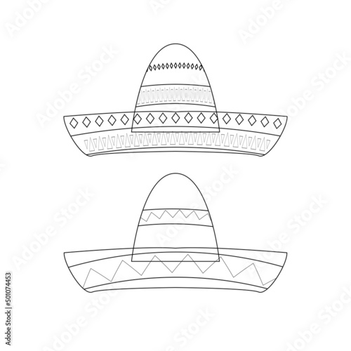 Sombrero Cinco de Mayo Element Liniear Illustration For Coloring Pages