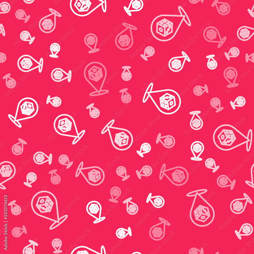 White line Game dice icon isolated seamless pattern on red background. Casino gambling. Vector White line Game dice icon isolated seamless pattern on red background. Casino gambling. Vector