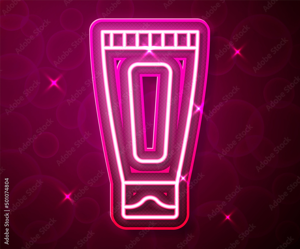 Glowing neon line Cream or lotion cosmetic tube icon isolated on red background. Body care products for woman. Vector Glowing neon line Cream or lotion cosmetic tube icon isolated on red background. Body care products for woman. Vector