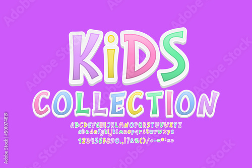 Modern badge Kids collection. Nice alphabet 3d cartoon style