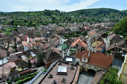 Sighisoara medieval city with roofs,old street,old houses and old city Fototapet