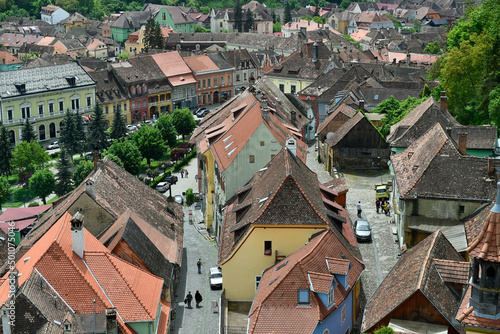 Vászonkép Sighisoara medieval city with roofs,old street,old houses and old city
