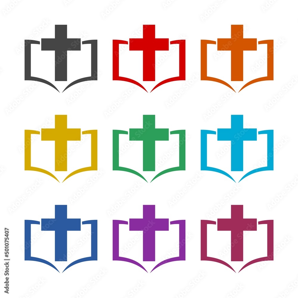 Holly Bible and Cross Icon color set