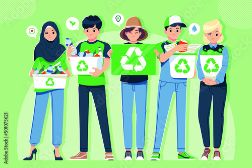 recycling concept people cartoon character collection