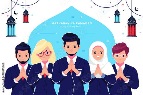 business people character greeting background 