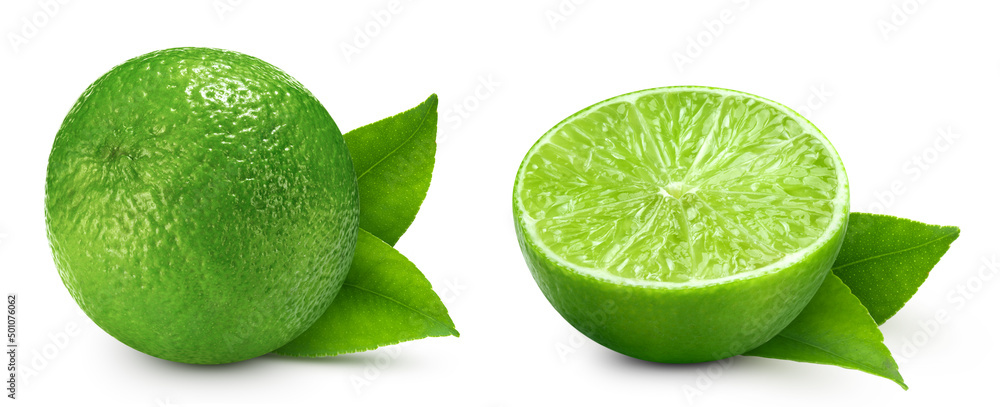 Collection organic lime isolated on white background