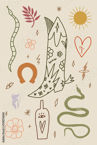 Western boho cowgirl set blogger vector stickers pack wild west