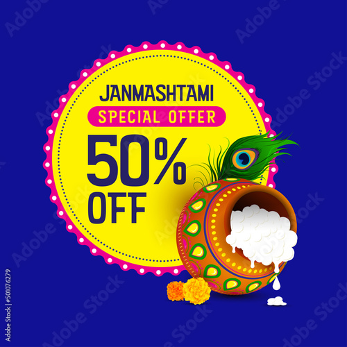 Janmashtami special offer design with festive elements