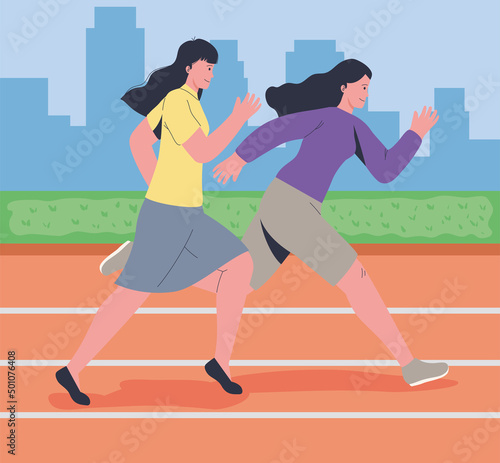female workers running