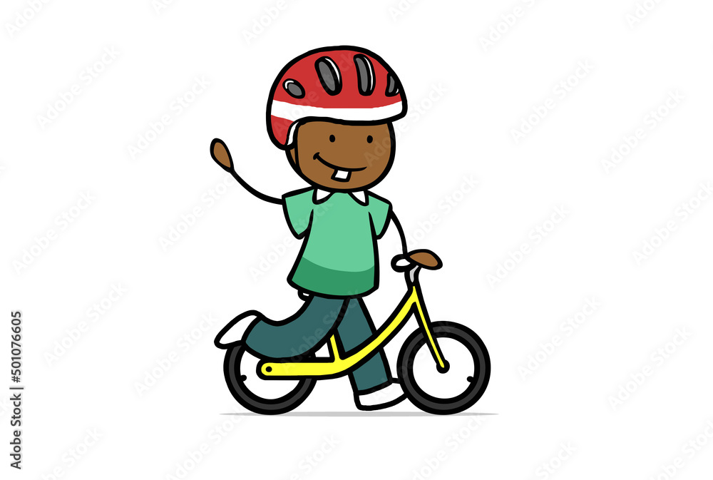 Cartoon Kleinkind beim Laufrad fahren lernen für Balance Stock