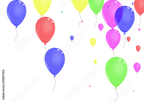 Colorful Balloon Background White Vector. Balloon Entertainment Set. Yellow Shiny. Purple Confetti. Flying Gift Frame.