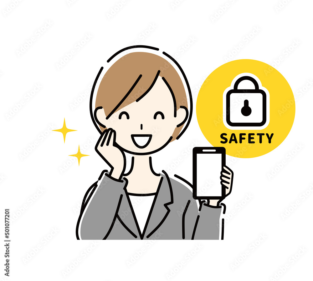 スマホ　安全　セキュリティ　ビジネスウーマン