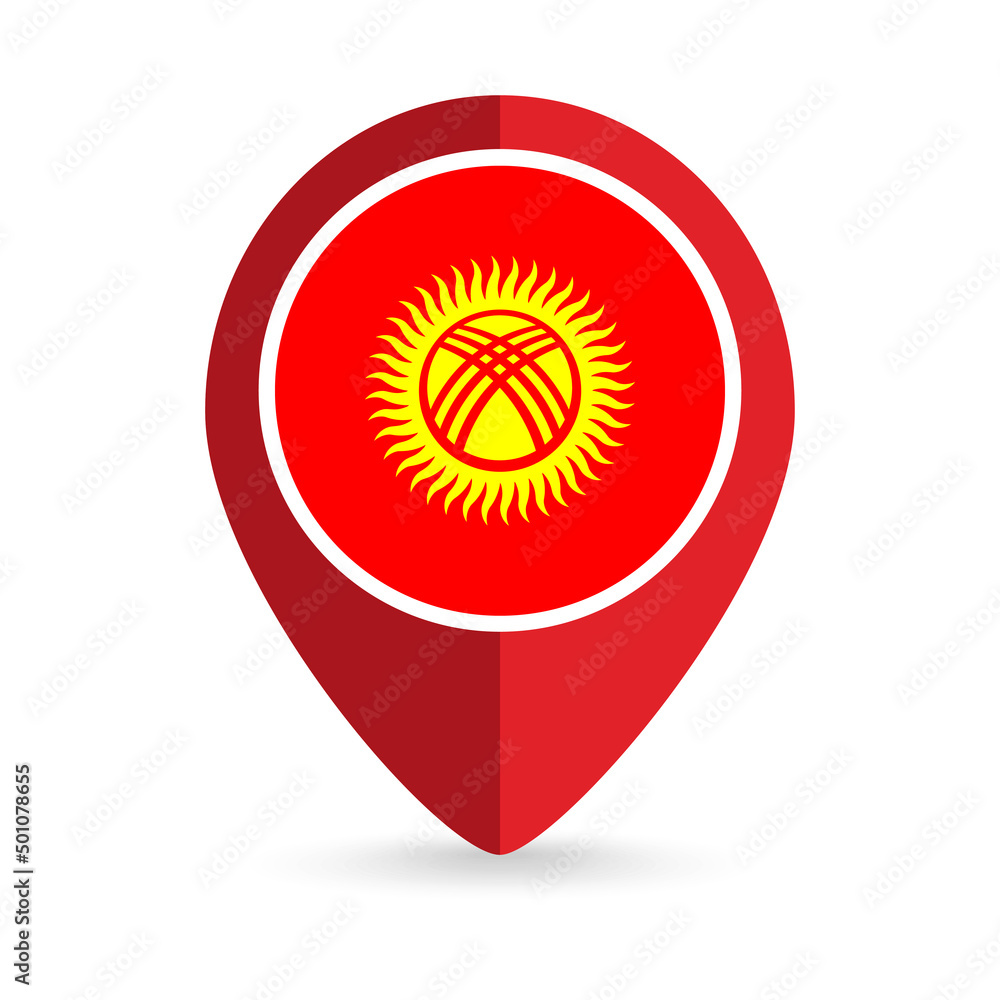 Map pointer with contry Kyrgyzstan. Kyrgyzstan flag. Vector illustration. Map pointer with contry Kyrgyzstan. Kyrgyzstan flag. Vector illustration.