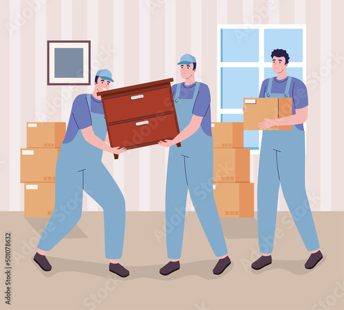 three moving workers