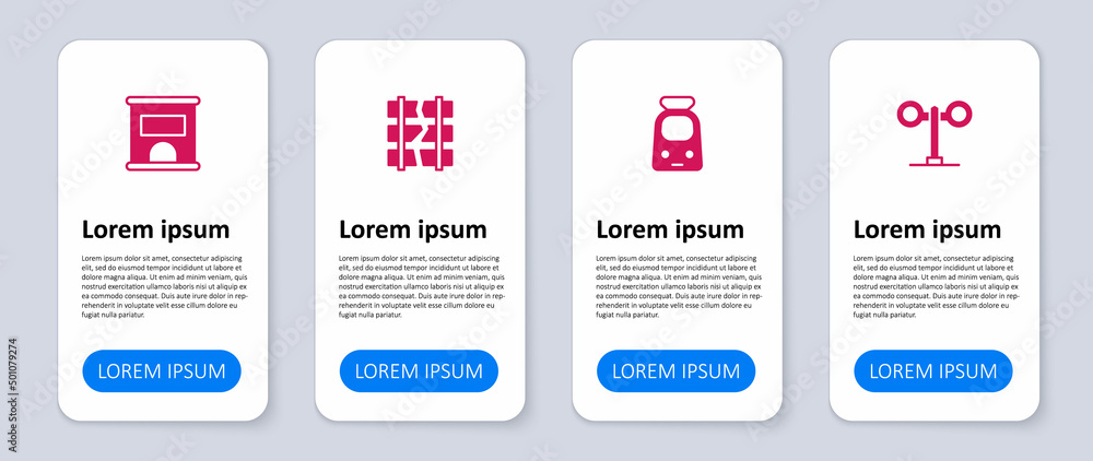 Set Train traffic light, and railway, Broken or cracked and Ticket office to buy tickets. Business infographic template. Vector Set Train traffic light, and railway, Broken or cracked and Ticket office to buy tickets. Business infographic template. Vector