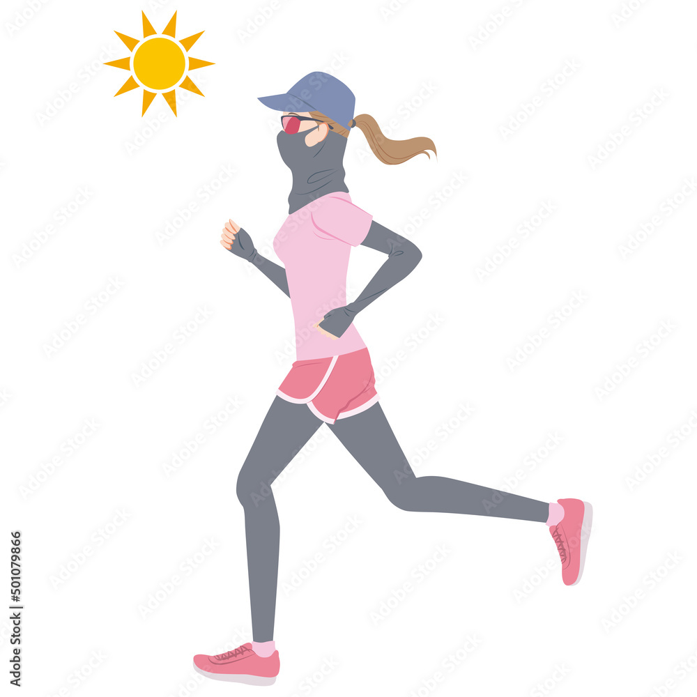 日焼け対策をしてジョギング ランニングをする女性 Stock Vector Adobe Stock