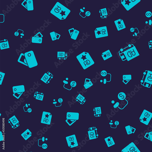 Set Wallet with money, Advertising truck, and Human and on seamless pattern. Vector