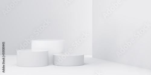 Podium with light entry from one side on white studio background. fashion and cosmetic concept © ImagesRouges