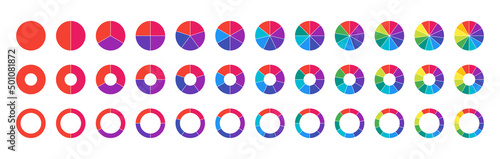 Colorful wheel diagram icon set. Pie chart symbol. Vector EPS 10