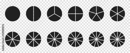 Black wheel diagram icon set. Pie chart symbol. Vector EPS 10