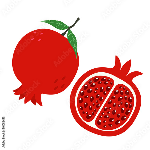 Pomegranate fruits isolated on white background. Pomegranate icons. Vector illustration for fesign and print