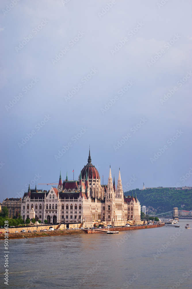The Hungarian Parliament Building on the bank of the Danube in Budapest.