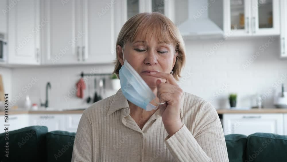 Adult Woman Will Remove Protective Medical Mask From Face Home After Street Adult Woman Will Remove Protective Medical Mask From Face Home After Street