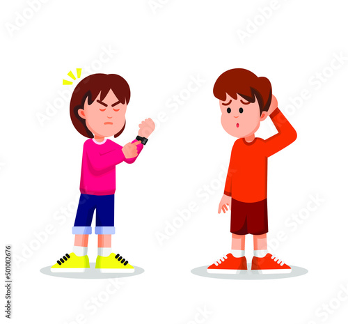 Little girl got angry at her friend who came late