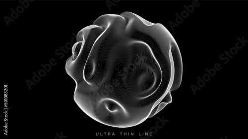 Ultra thin line fluid geometry. Dynamic vector distorted spheres.