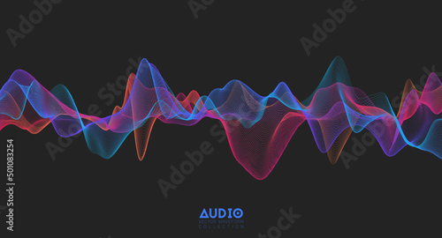 3d audio soundwave. Colorful music pulse oscillation. Glowing impulse pattern