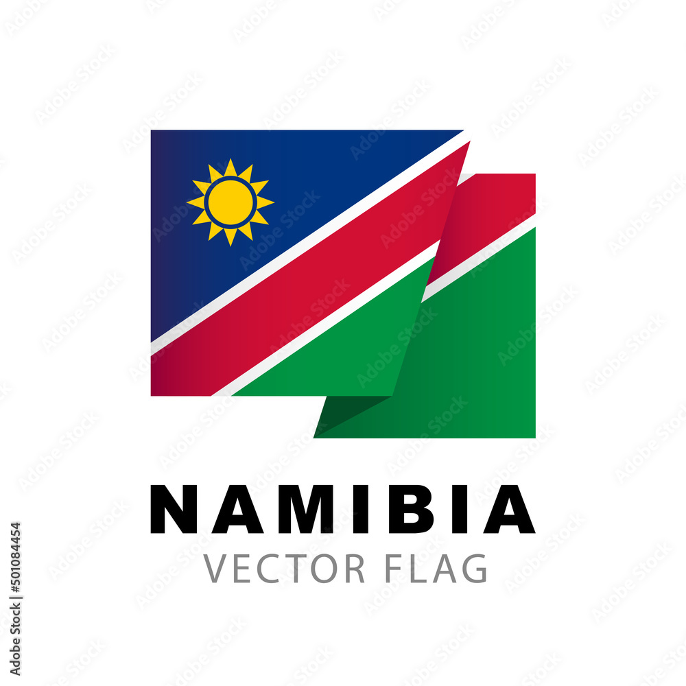 Colorful logo of the Namibian flag. Flag of Namibia. Vector illustration isolated on white background.