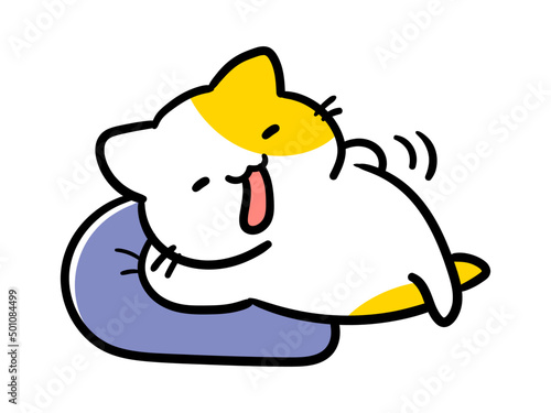 家でゴロゴロするかわいいねこのキャラクターの手書き風イラスト