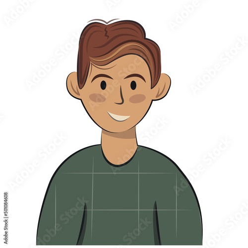 flat vector cartoon character illustration boy people icon man portrait avatar head slavic user for web sites and applications stock design white skin brown hair