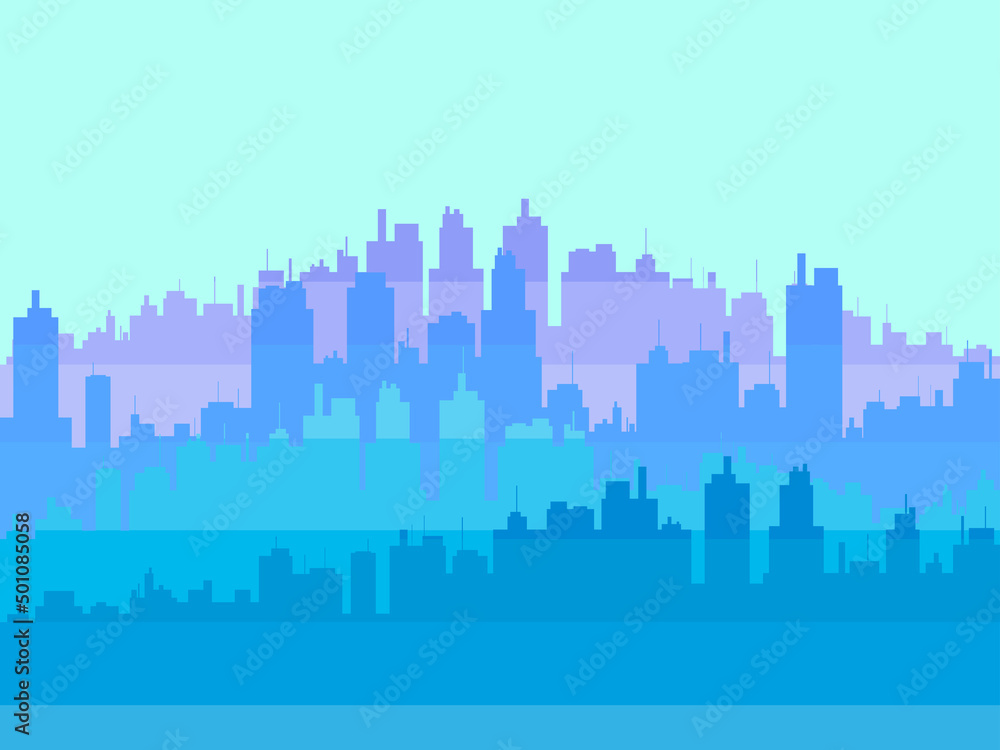 Colorful cityscape with skyscrapers. Panorama of the big city. Contours of construction. City skyline for print, posters and promotional materials. Vector illustration