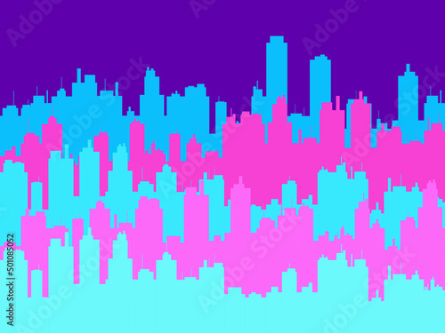 Colorful cityscape with skyscrapers. Panorama of the big city. Contours of construction. City skyline for print  posters and promotional materials. Vector illustration