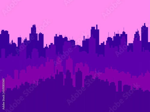 Night cityscape with skyscrapers. Panorama of the big city. Contours of construction. City skyline for print, posters and promotional materials. Vector illustration