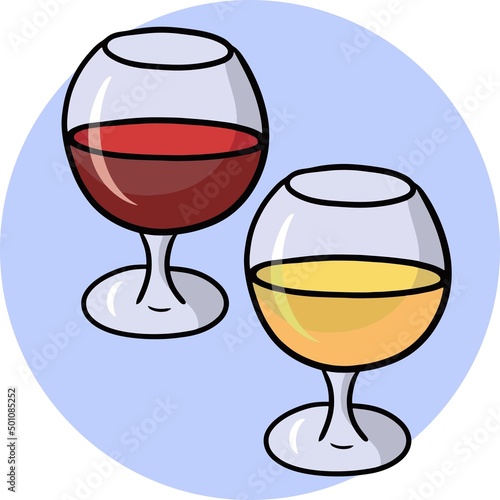 A set of glass wine glasses for wine, cognac. Vector illustration, cartoon