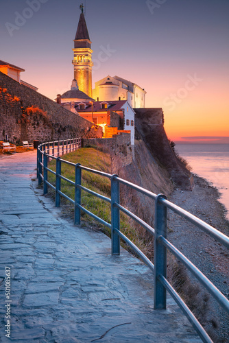 Piran, Slovenia. Cityscape image of beautiful Piran, Slovenia at spring sunset.