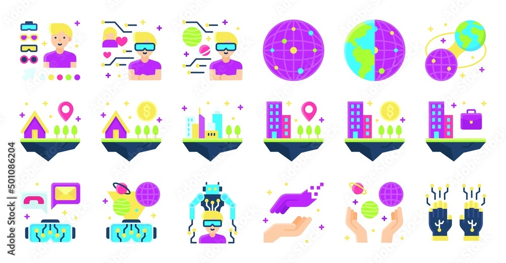 Metaverse related vector icon set 2, flat style